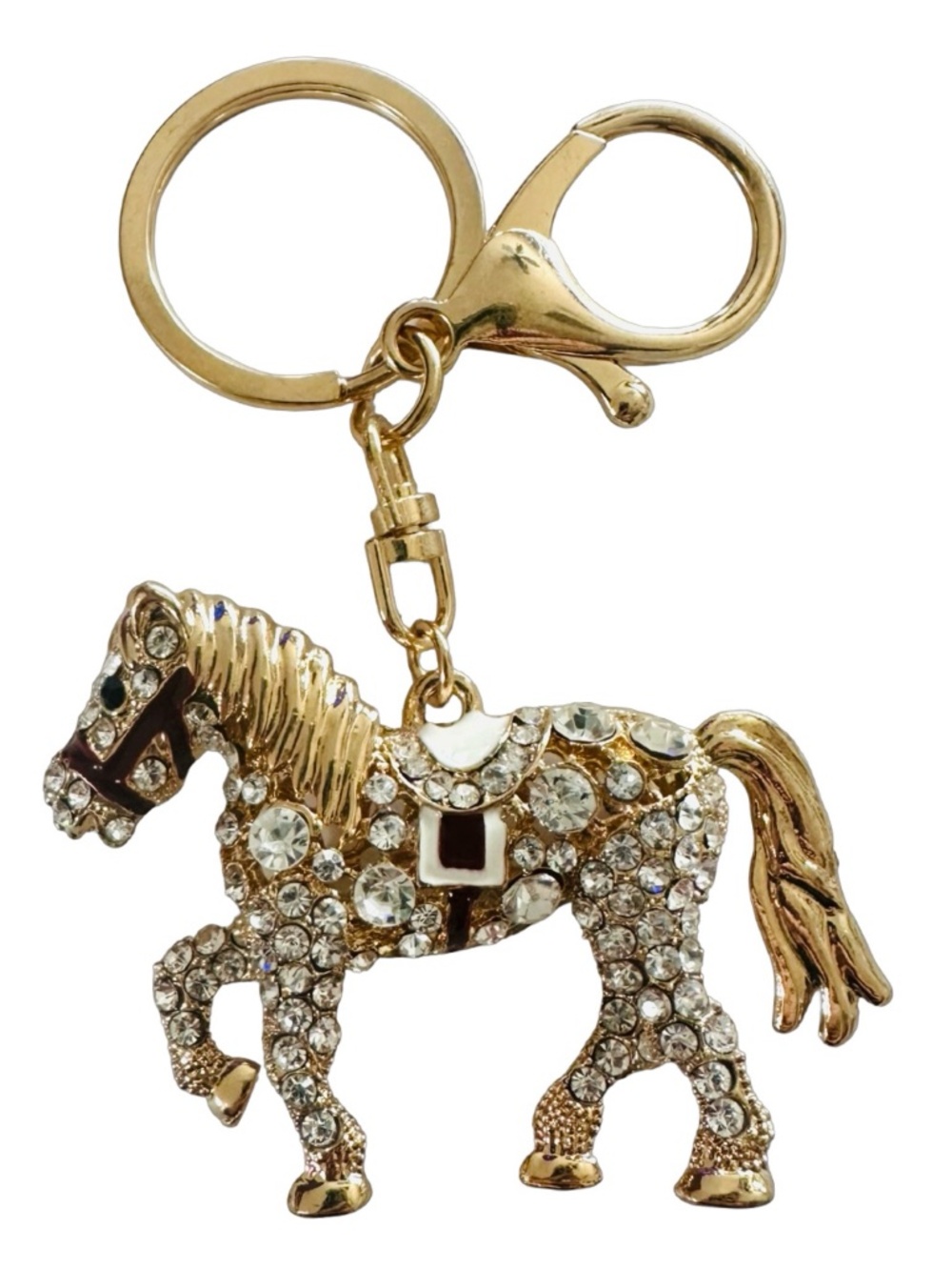 Gold-tone Jeweled Horse Keychain Ring Handbag Charm 4” Luxury